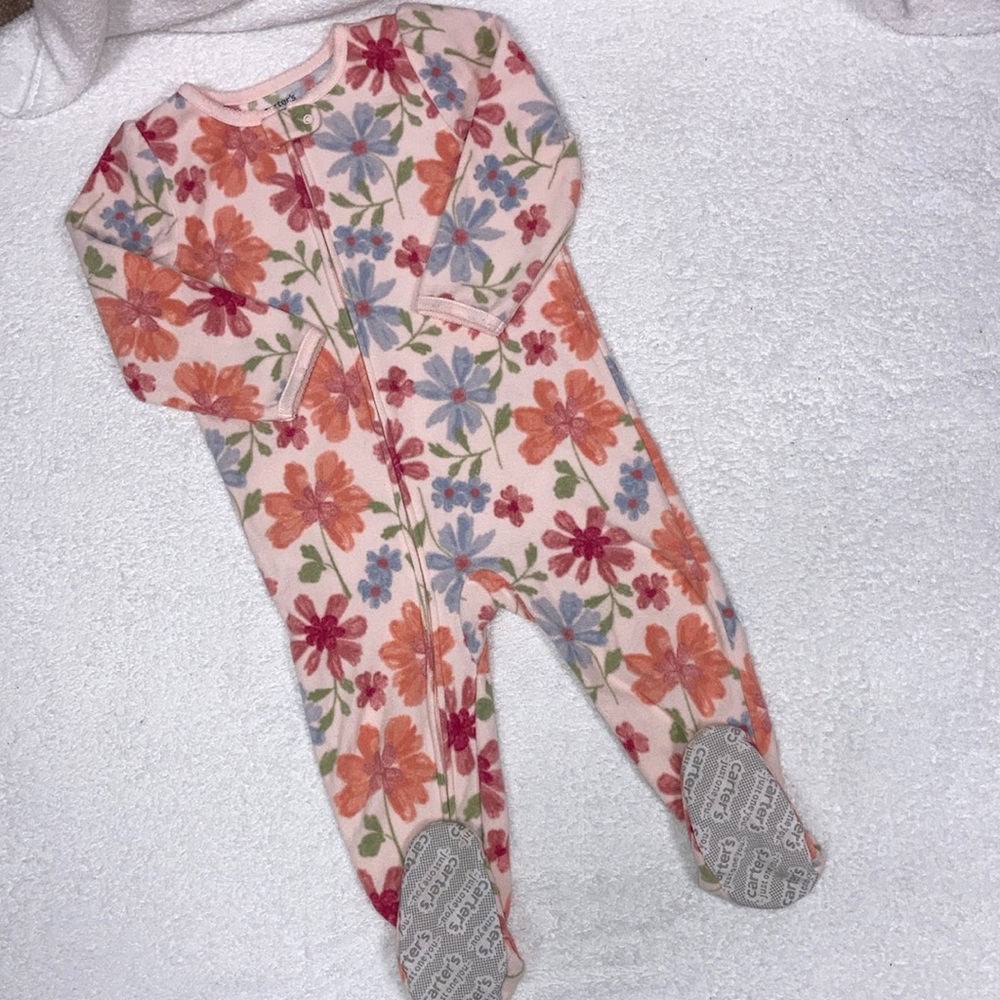 Carters zip fleece feetie pajamas floral flower print 2t footies union suit